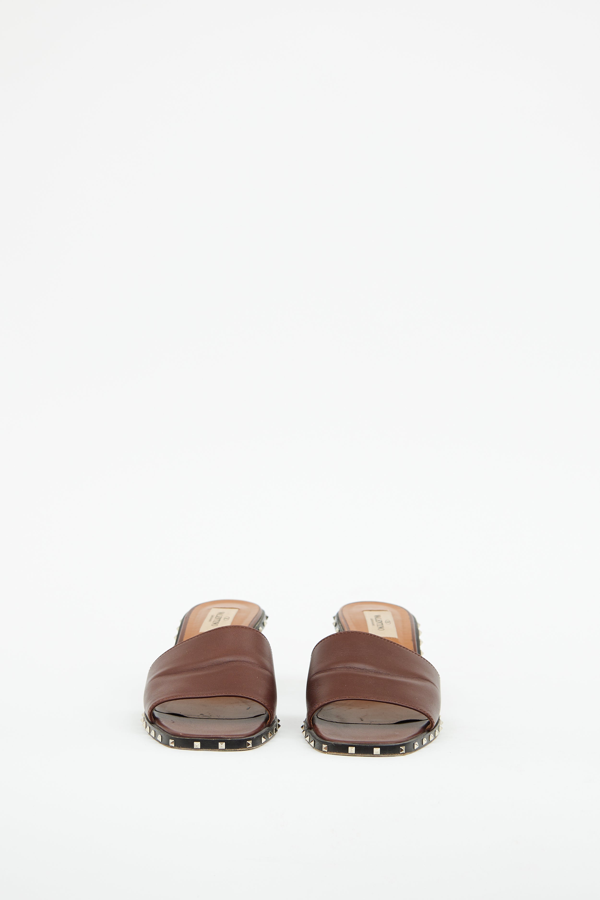 Valentino Brown Leather Heeled Rockstud Sandal