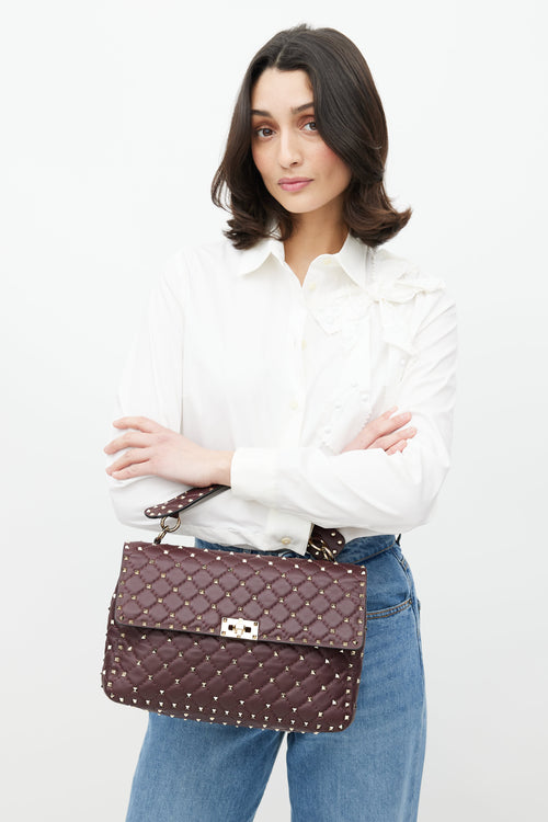 Valentino Burgundy & Gold Rockstud Quilted Leather Bag