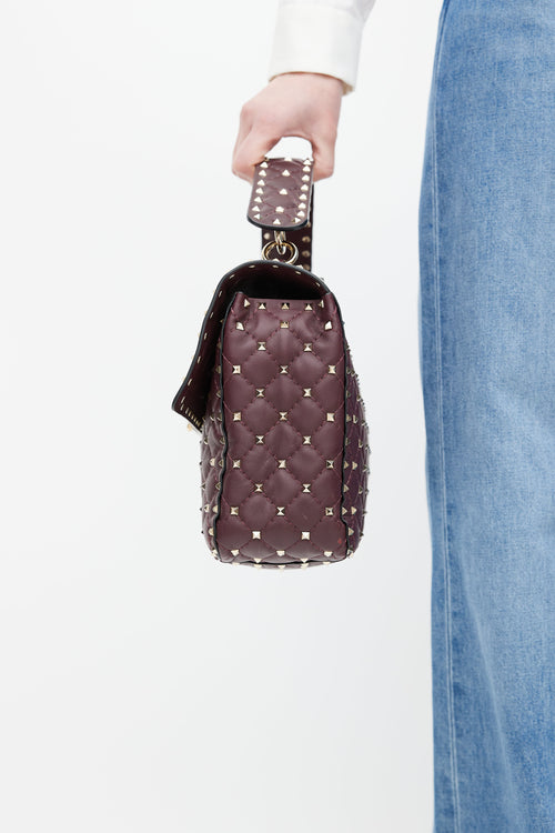 Valentino Burgundy & Gold Rockstud Quilted Leather Bag