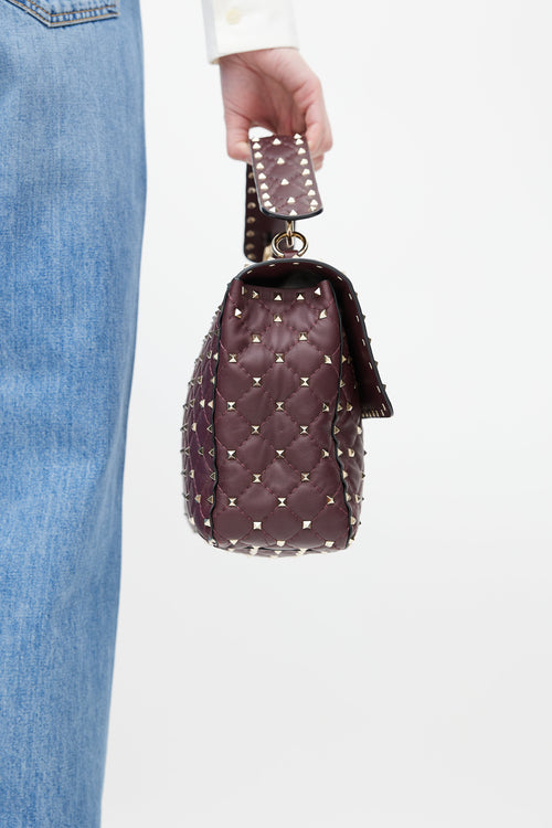 Valentino Burgundy & Gold Rockstud Quilted Leather Bag