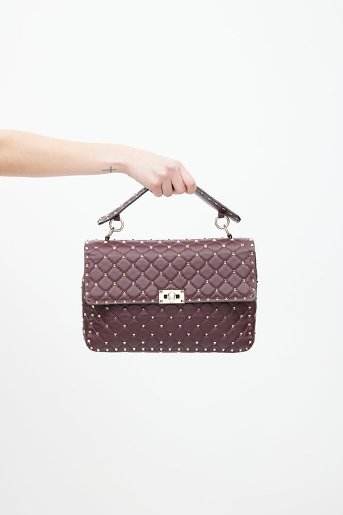 Valentino Burgundy & Gold Rockstud Quilted Leather Bag
