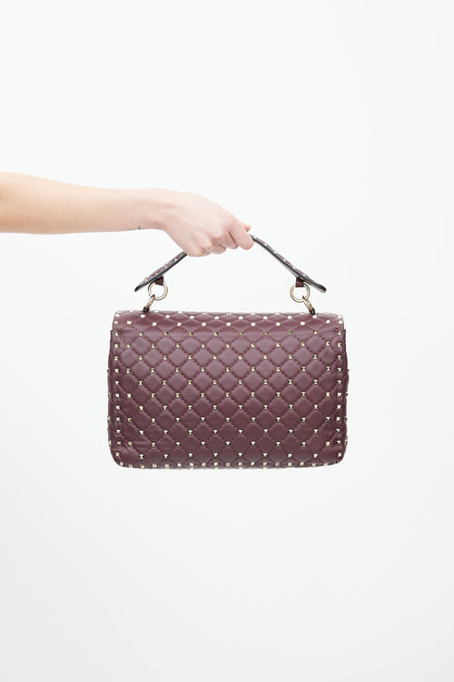 Valentino Burgundy & Gold Rockstud Quilted Leather Bag