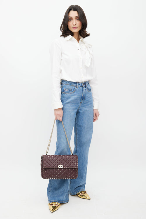 Valentino Burgundy & Gold Rockstud Quilted Leather Bag