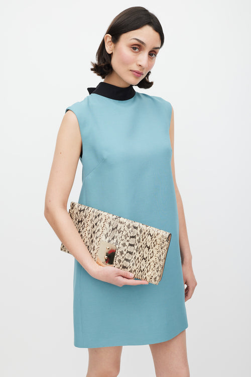 Valentino Beige & Black Textured Leather Rockstud Hardware Clutch