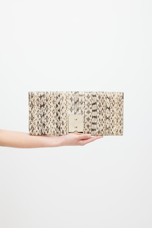 Valentino Beige & Black Textured Leather Rockstud Hardware Clutch