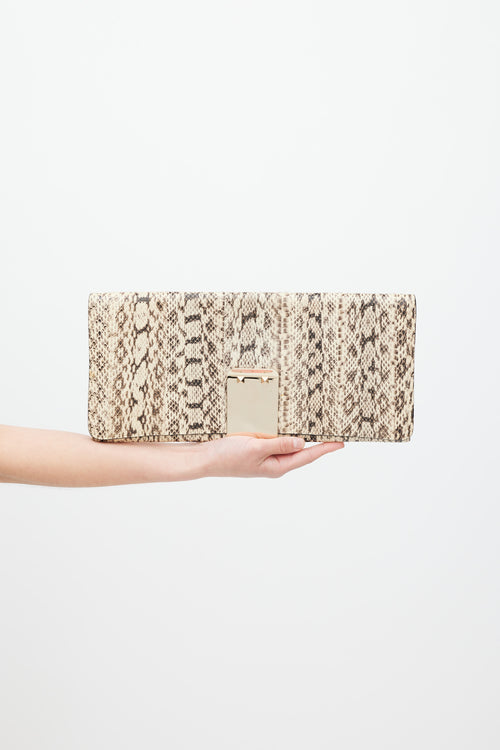 Valentino Beige & Black Textured Leather Rockstud Hardware Clutch