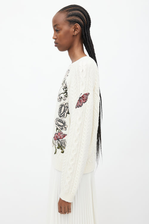 Valentino Cream & Multicolour Floral Cableknit Sweater
