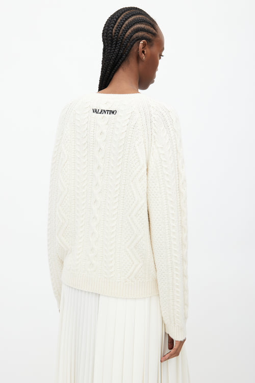 Valentino Cream & Multicolour Floral Cableknit Sweater