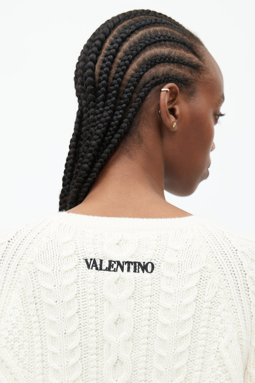 Valentino Cream & Multicolour Floral Cableknit Sweater
