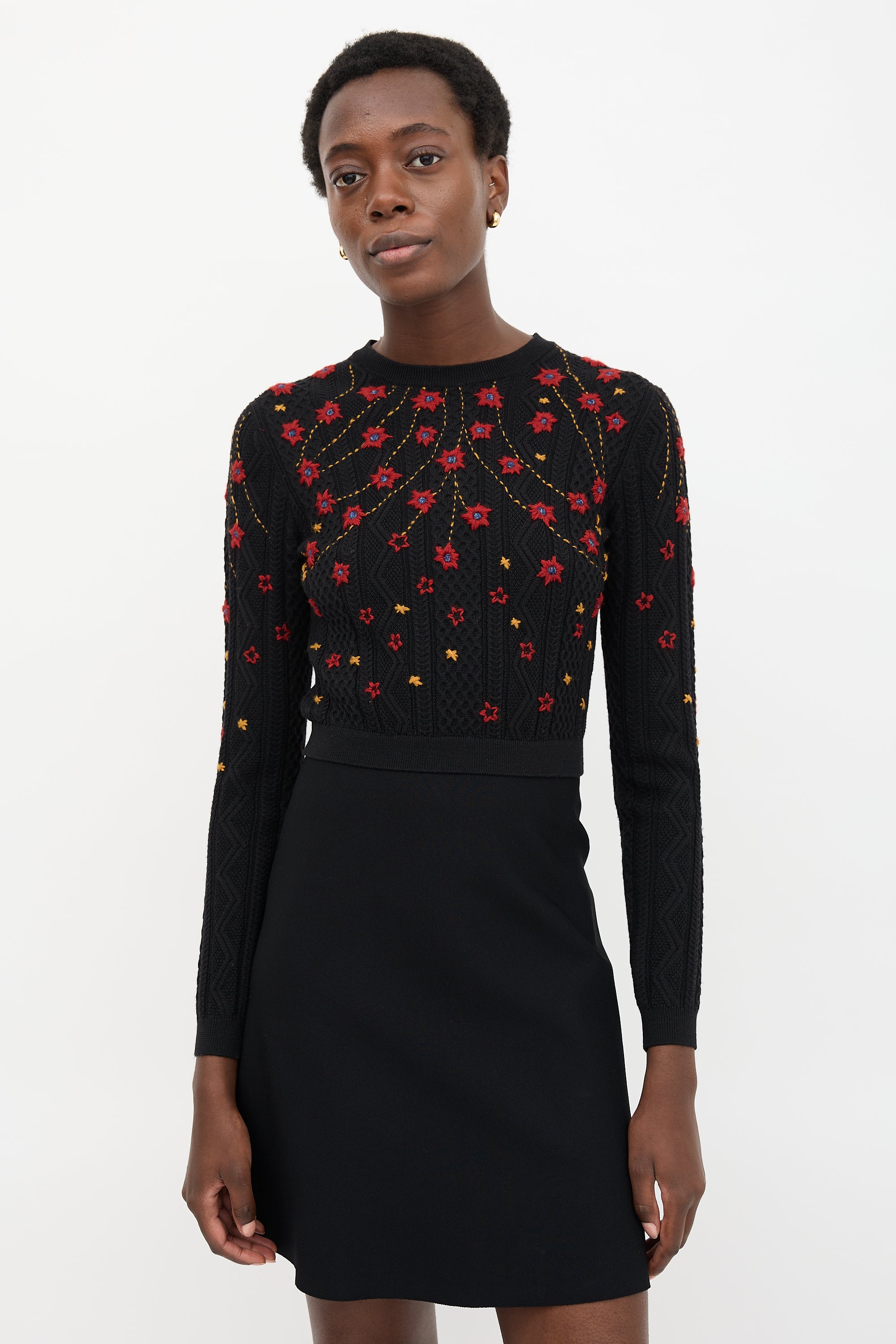 Valentino Floral Embroidered Flare Dress