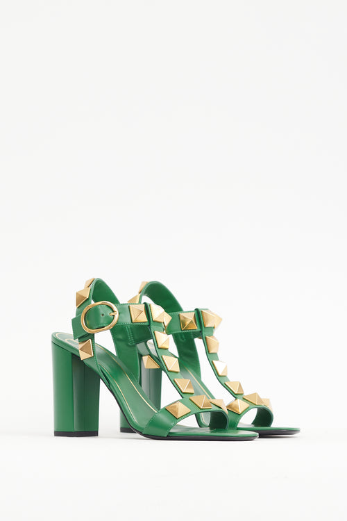 Valentino Green & Gold Roman Rockstud Heel
