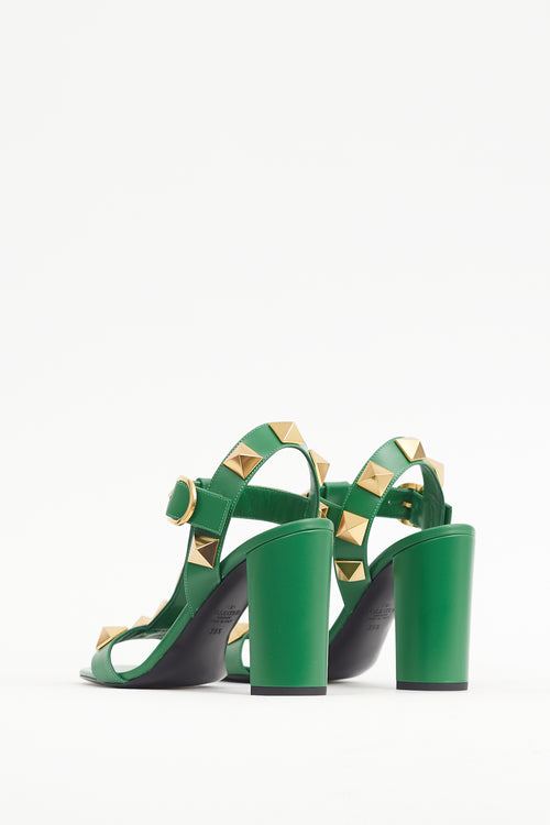 Valentino Green & Gold Roman Rockstud Heel