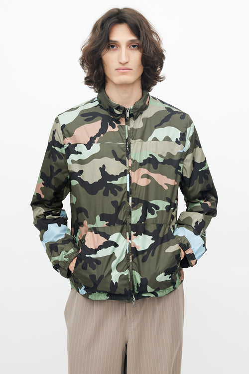 Valentino Green & Multicolour Nylon Hooded Jacket