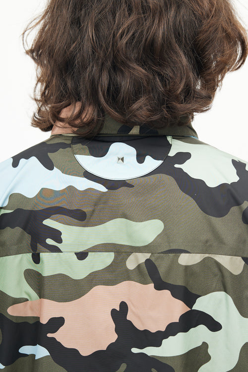 Valentino Green & Multicolour Nylon Hooded Jacket