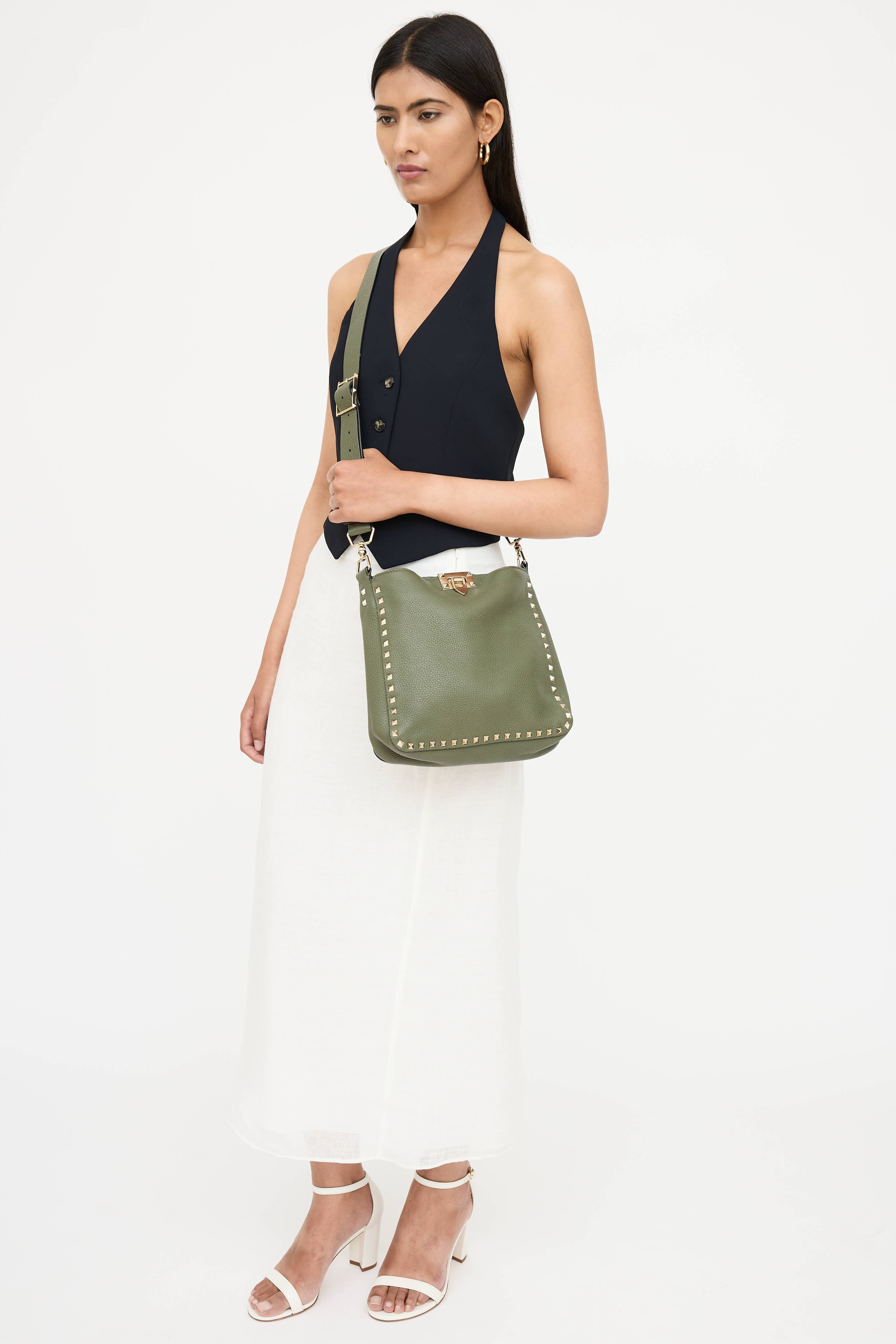 Valentino Leather Rockstud Messenger Bag
