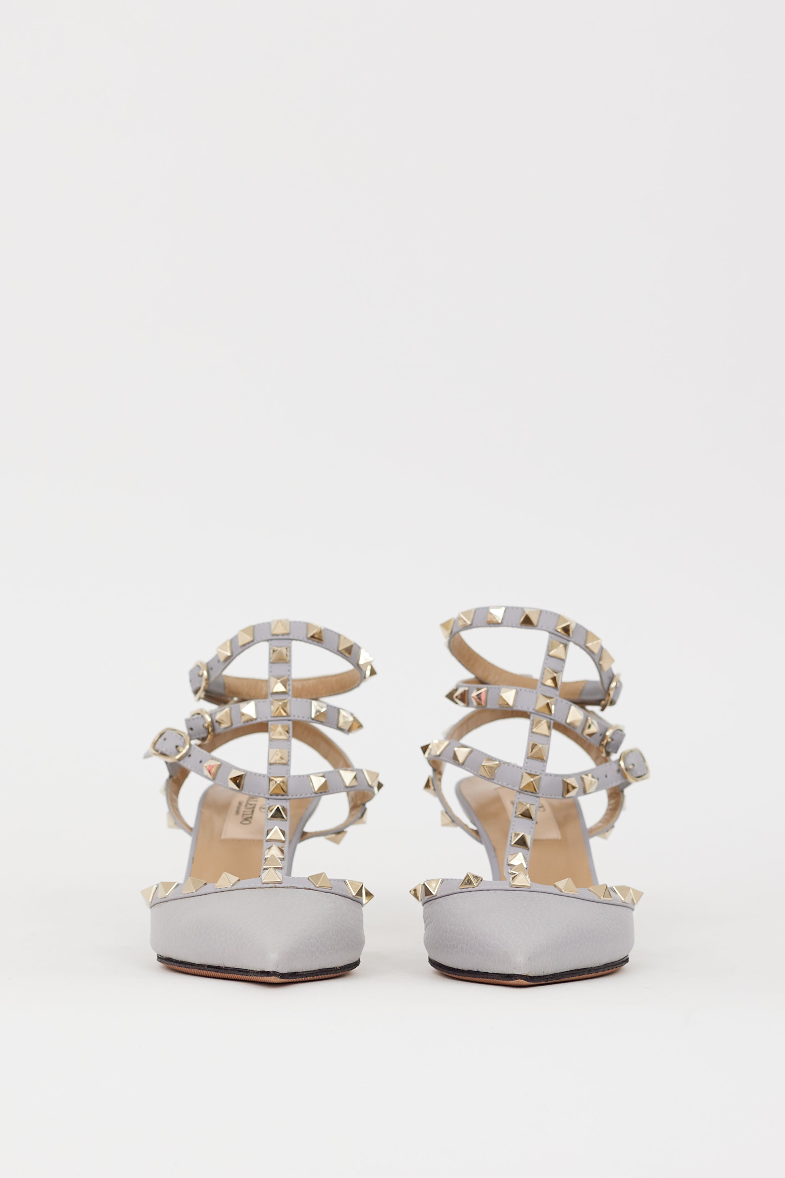 Valentino Grey Leather Rockstud Caged Heel
