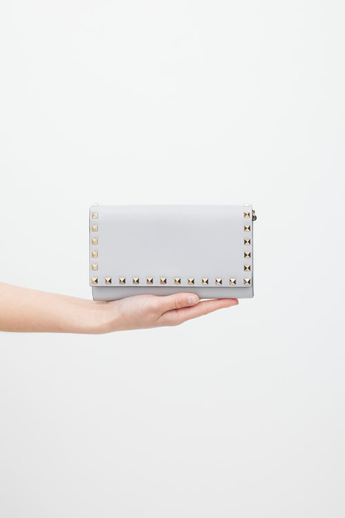 Valentino Grey & Silver Rockstud Wallet On Chain Bag