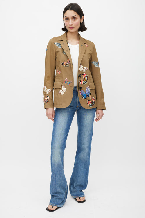 Valentino Khaki Green & Multicolur Cotton Patch Jacket