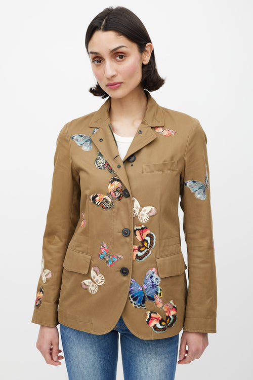 Valentino Khaki Green & Multicolur Cotton Patch Jacket