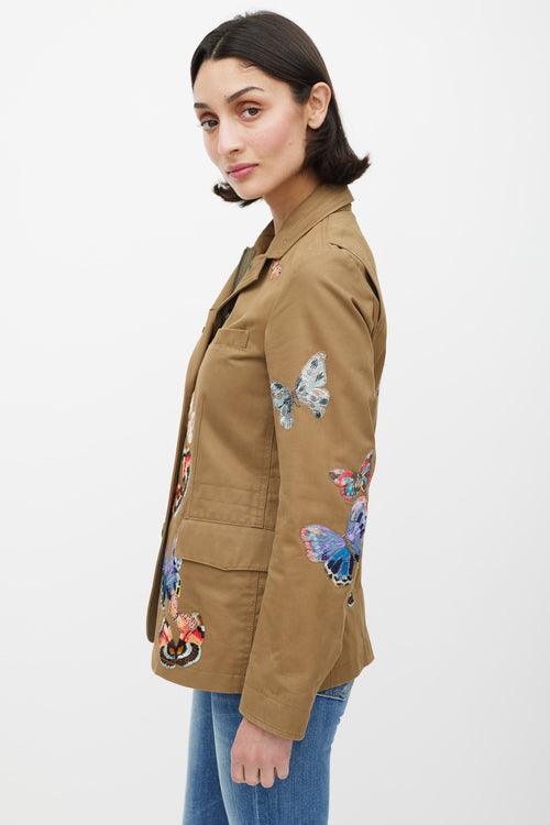 Valentino Khaki Green & Multicolur Cotton Patch Jacket