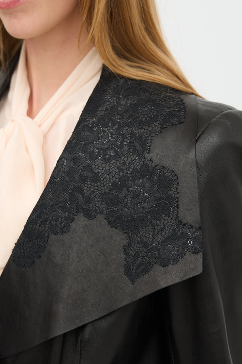Valentino Leather Lace Trimmed Jacket