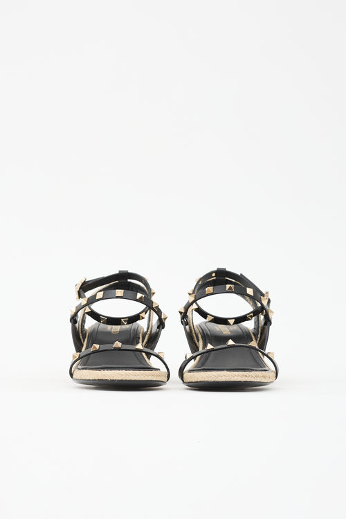 Valentino Leather & Jute Rockstud Sandal
