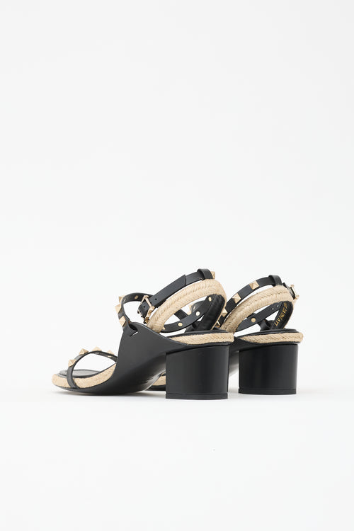Valentino Leather & Jute Rockstud Sandal