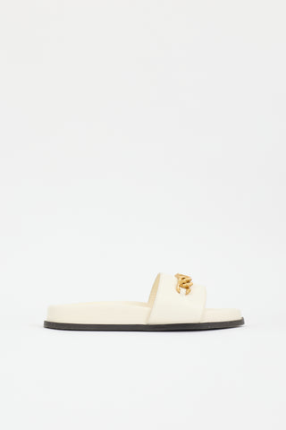 Valentino Leather & Rubber VLogo Chain Slide