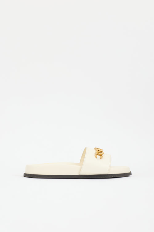 Valentino Leather & Rubber VLogo Chain Slide