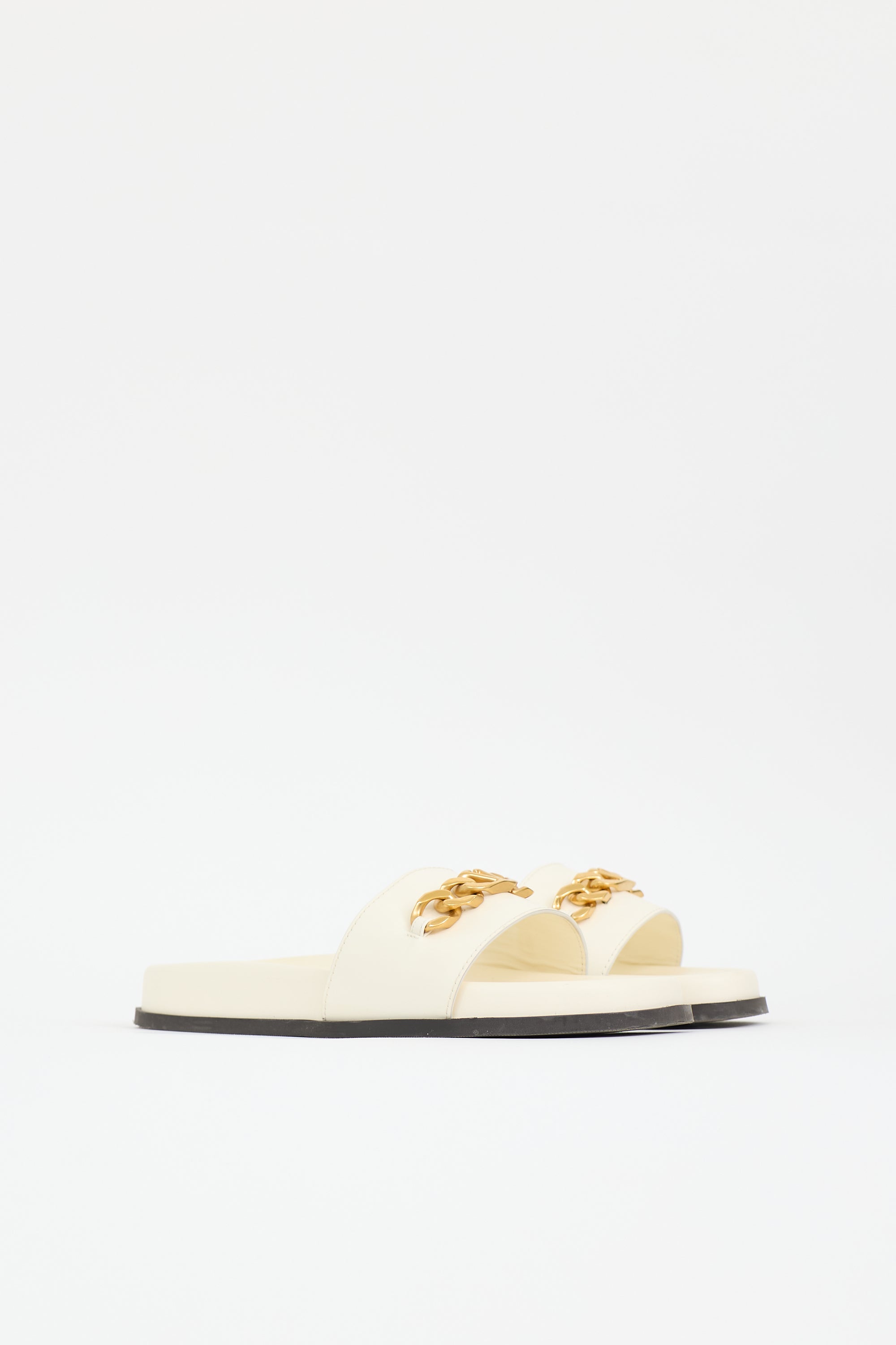 Valentino Leather & Rubber VLogo Chain Slide