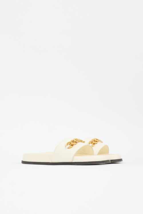 Valentino Leather & Rubber VLogo Chain Slide