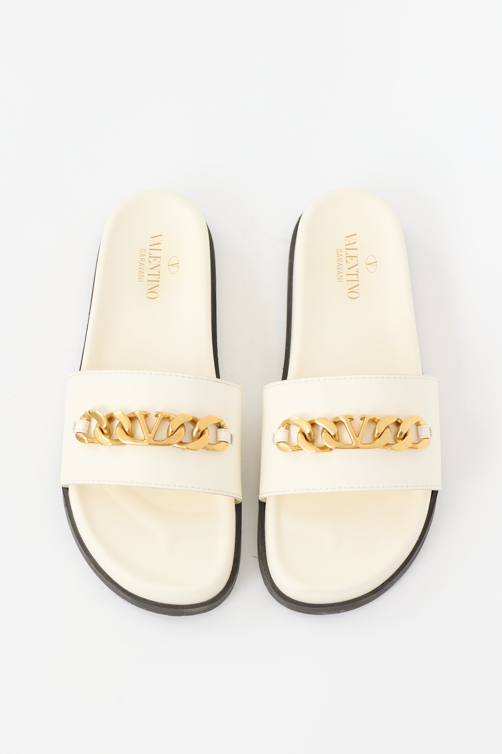 Valentino Leather & Rubber VLogo Chain Slide