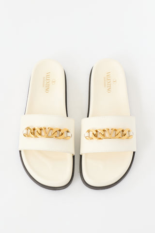 Valentino Leather & Rubber VLogo Chain Slide