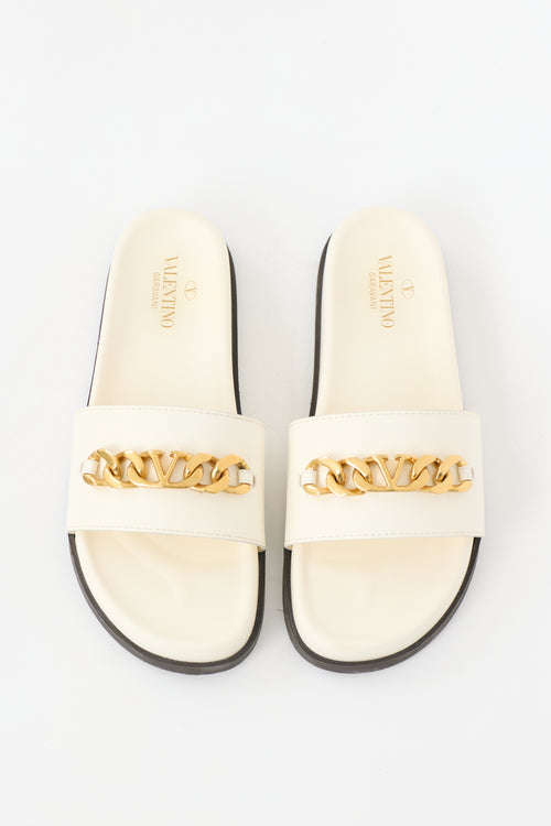 Valentino Leather & Rubber VLogo Chain Slide