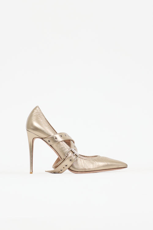 Valentino Metallic Leather Buckle Pump