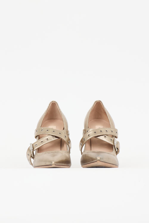 Valentino Metallic Leather Buckle Pump