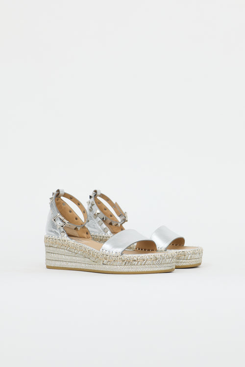 Valentino Metallic Leather Rockstud Espadrille Sandal