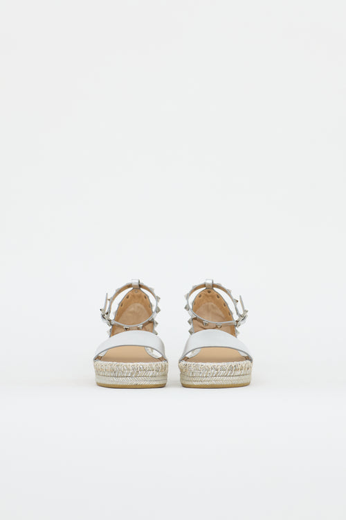 Valentino Metallic Leather Rockstud Espadrille Sandal