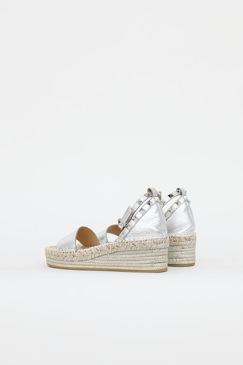 Valentino Metallic Leather Rockstud Espadrille Sandal