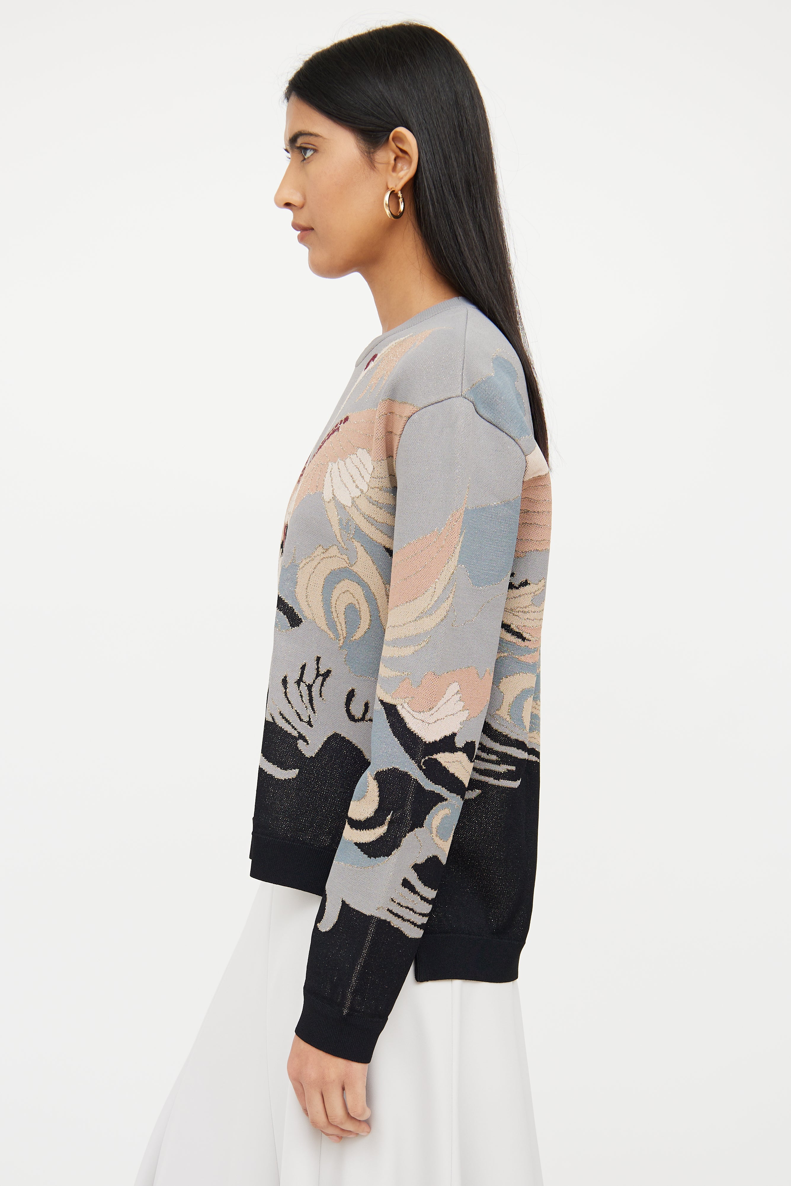 Valentino Grey & Multi Crane Shimmer Sweater