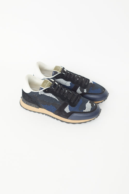 Valentino Navy & Black Rockrunner Knit Sneaker