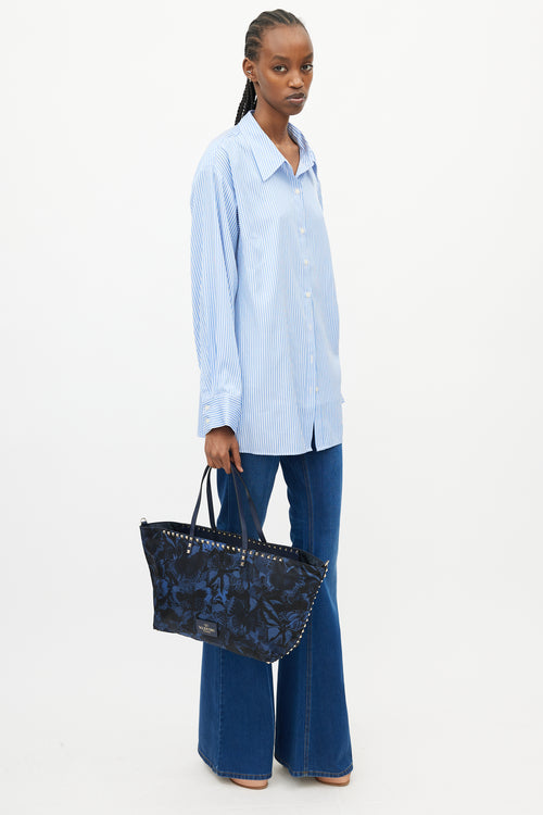 Valentino Navy & Black Butterfly Rockstud Tote