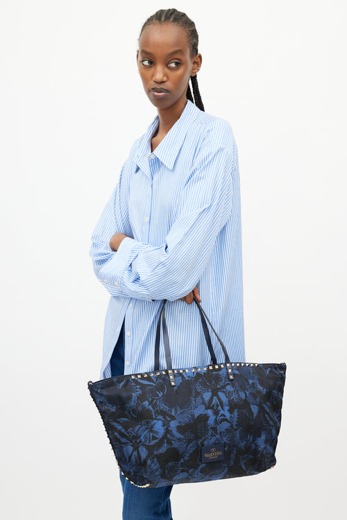 Valentino Navy & Black Butterfly Rockstud Tote