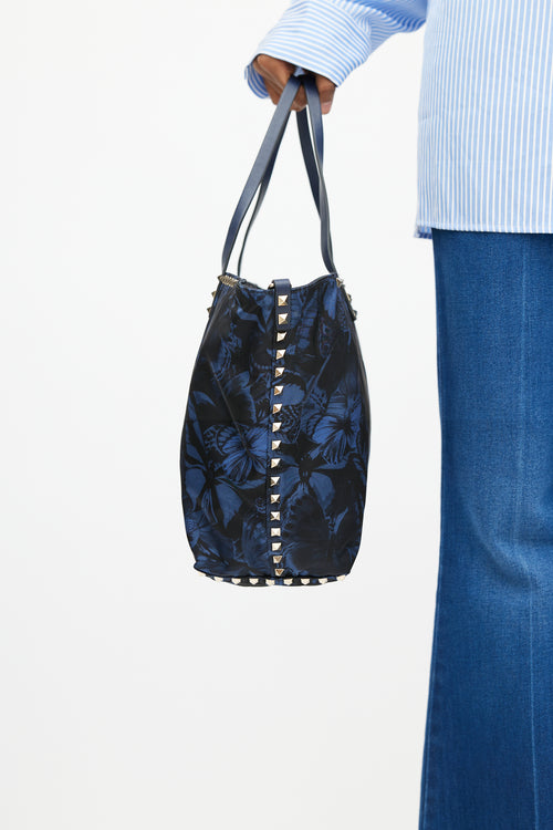 Valentino Navy & Black Butterfly Rockstud Tote