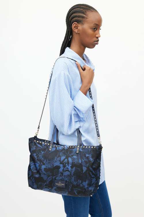 Valentino Navy & Black Butterfly Rockstud Tote