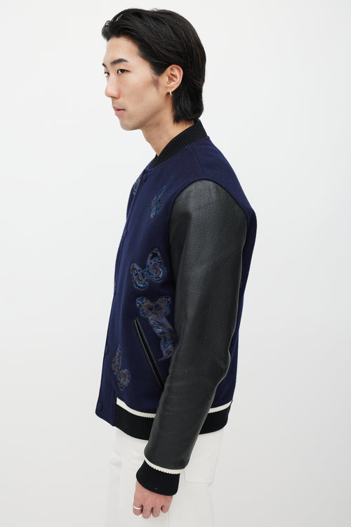 Valentino Navy & Black Wool Embroidered Varsity Jacket