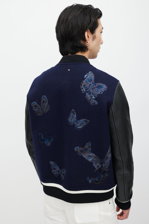 Valentino Navy & Black Wool Embroidered Varsity Jacket