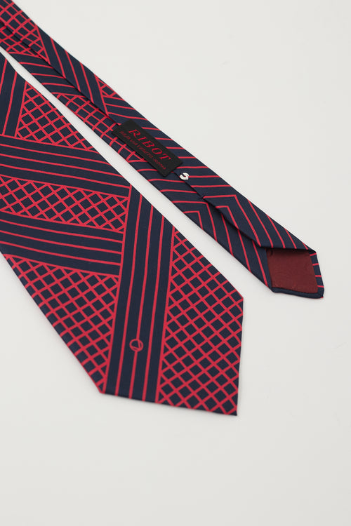 Valentino Navy & Red Striped Grid Tie