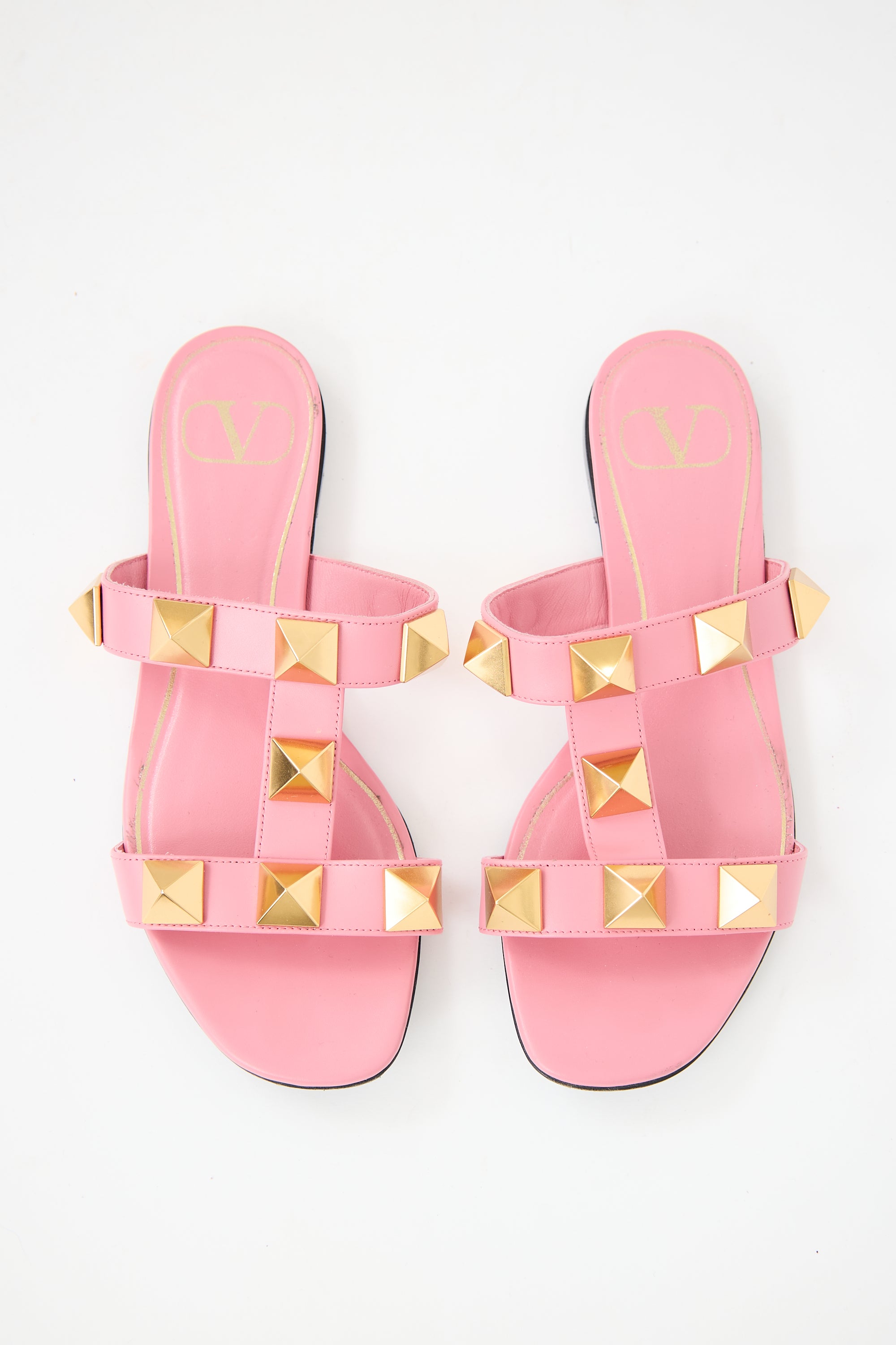 Valentino Pink Leather Roman Stud Slide