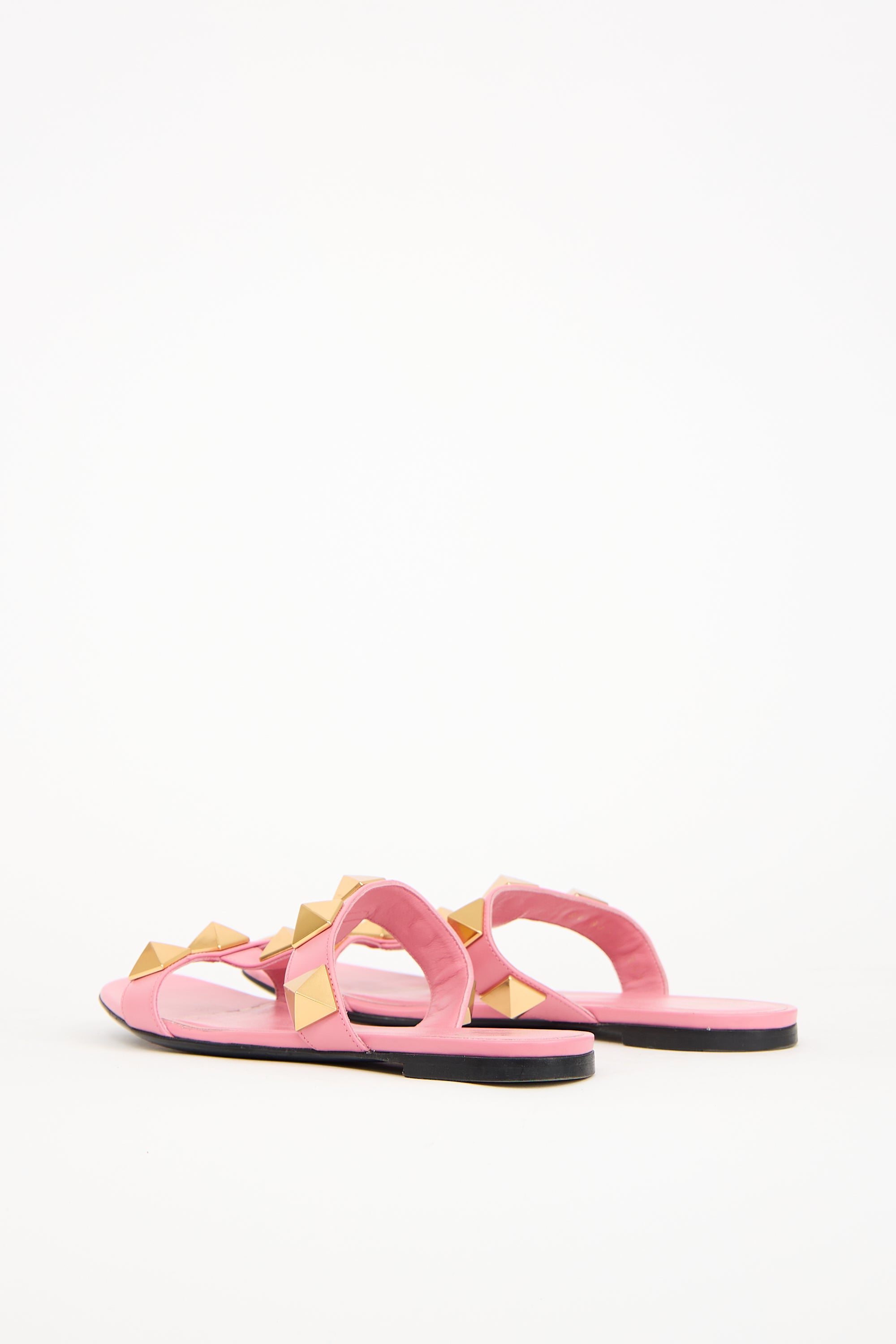 Valentino Pink Leather Roman Stud Slide